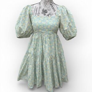 Mable Blue Floral Babydoll Mini Dress Puff Sleeve Cottagecore Small Coquette